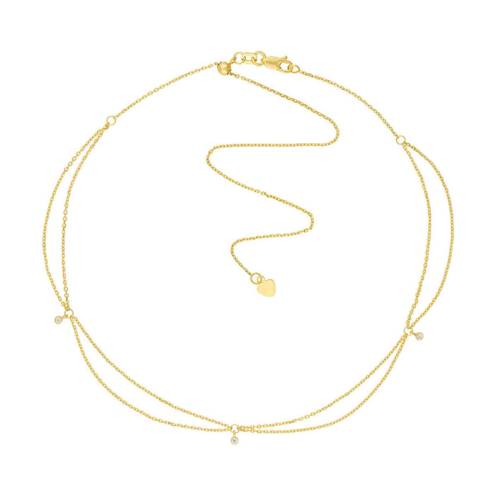 Natural Diamond 14K Yellow Gold Drape Chain Choker Necklace (Hollow) 15" - 17" Adjustable - WJD Exclusives