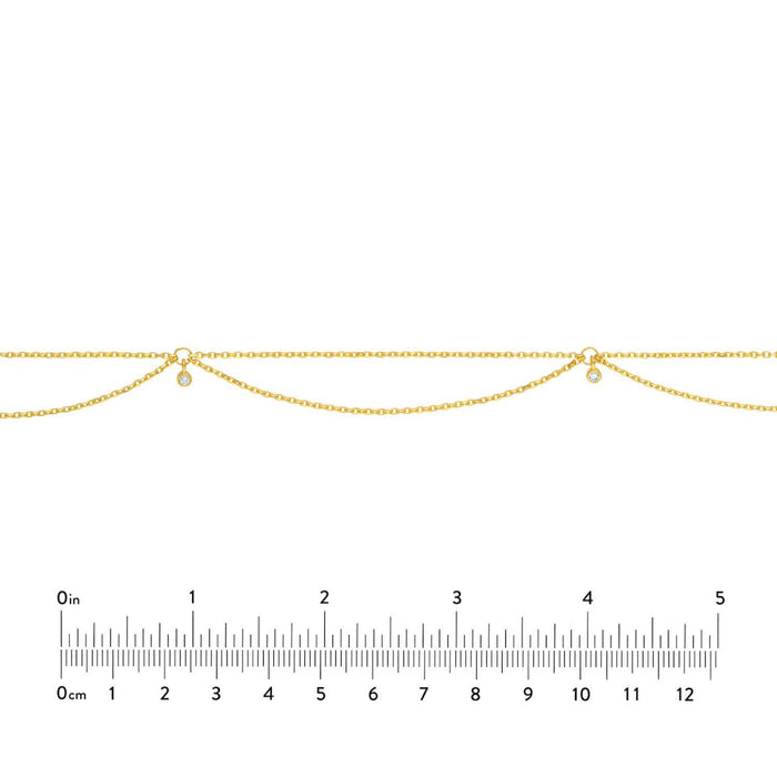 Natural Diamond 14K Yellow Gold Drape Chain Choker Necklace (Hollow) 15" - 17" Adjustable - WJD Exclusives