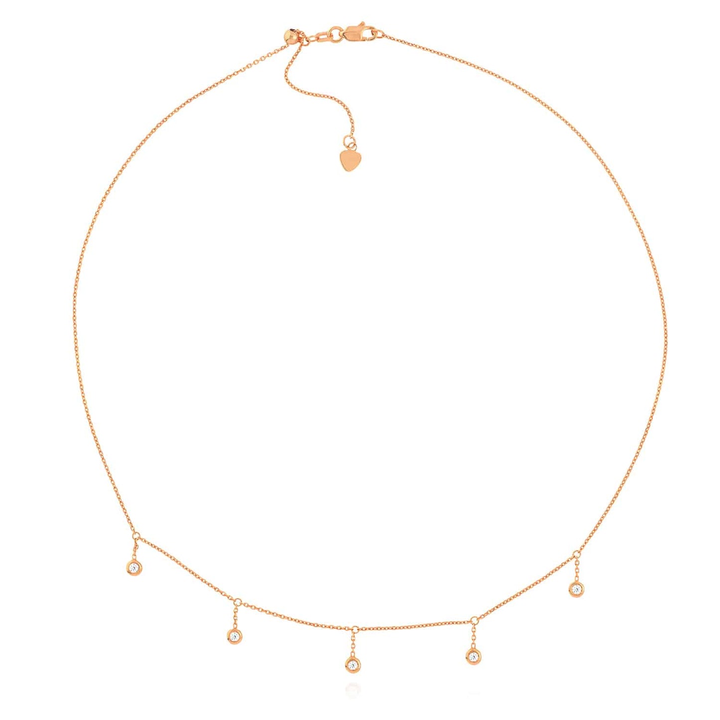 Real Diamond 14K Gold Bezel Drops Choker Necklace 15"-17" Adjustable