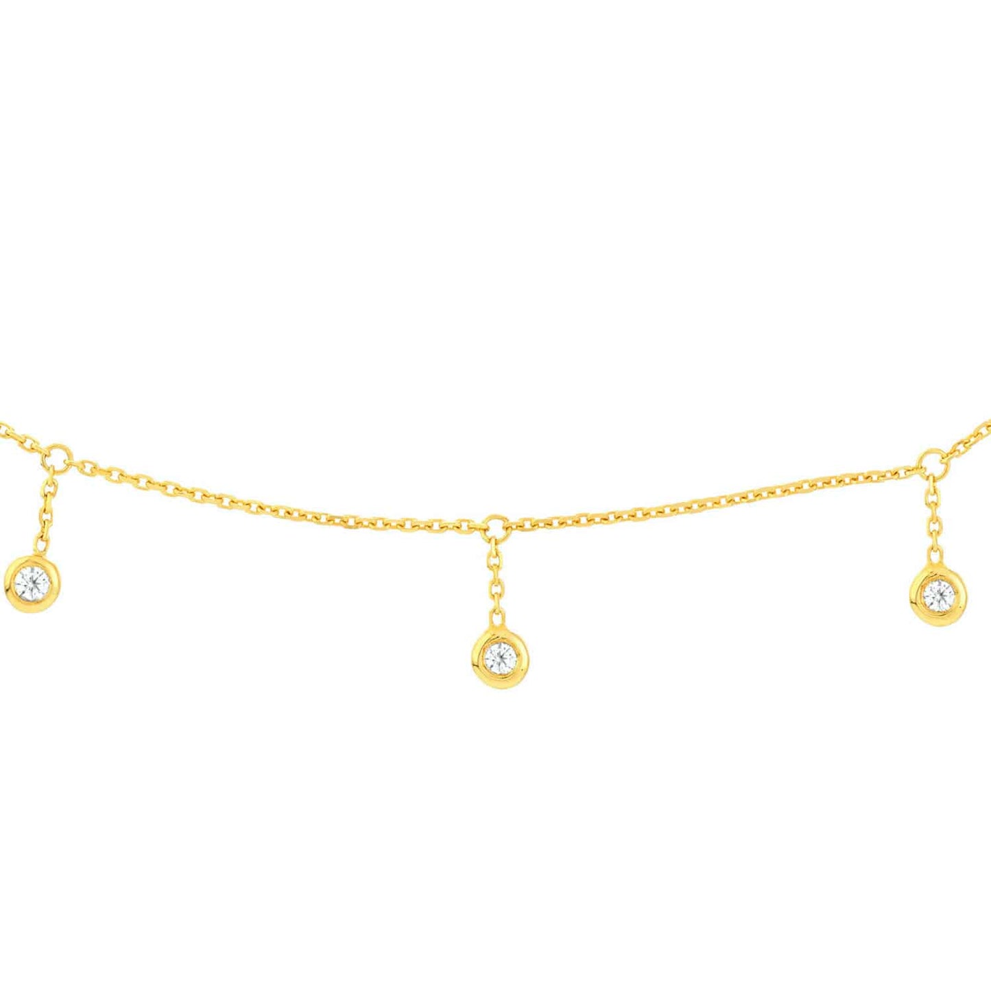 Real Diamond 14K Gold Bezel Drops Choker Necklace 15"-17" Adjustable