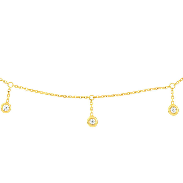 Natural Diamond 14K Yellow Gold Bezel Drops Choker Necklace (Hollow) 15" - 17" Adjustable - WJD Exclusives