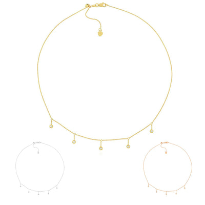 Natural Diamond 14K Yellow Gold Bezel Drops Choker Necklace (Hollow) 15" - 17" Adjustable - WJD Exclusives