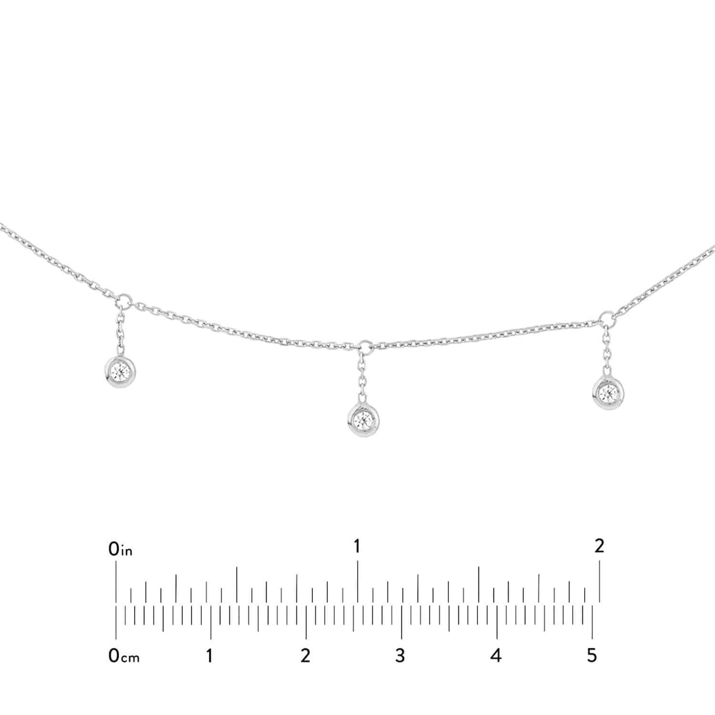 Real Diamond 14K Gold Bezel Drops Choker Necklace 15"-17" Adjustable