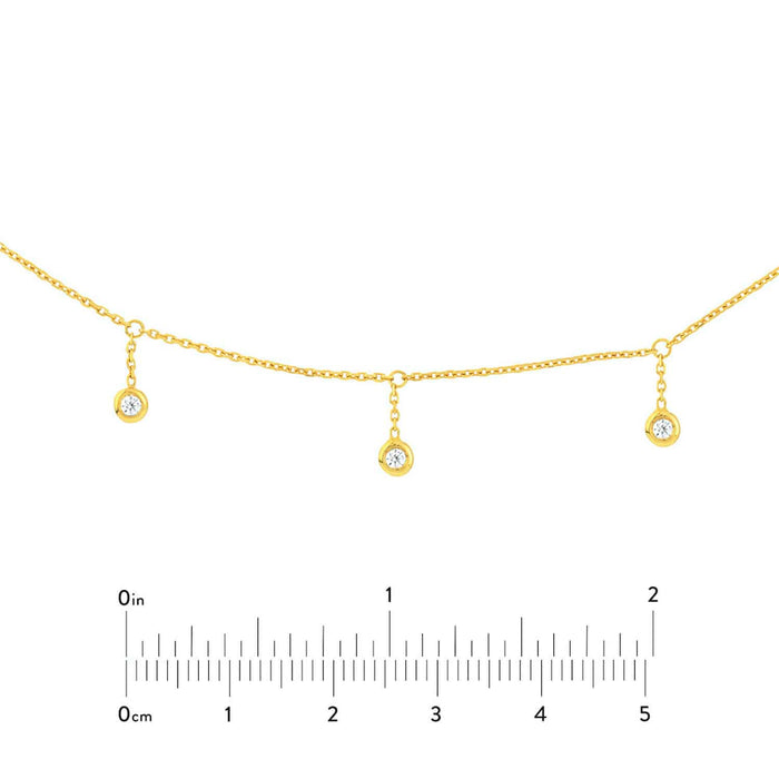 Natural Diamond 14K Yellow Gold Bezel Drops Choker Necklace (Hollow) 15" - 17" Adjustable - WJD Exclusives