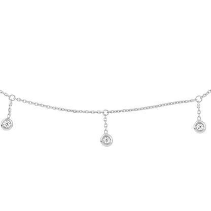 Real Diamond 14K Gold Bezel Drops Choker Necklace 15"-17" Adjustable