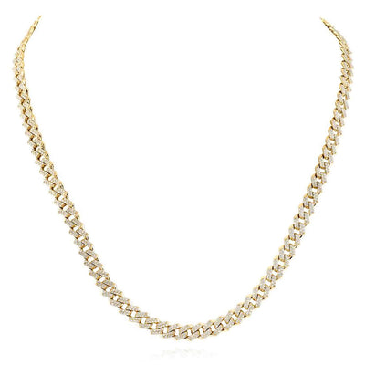 5.60CTW Natural Diamond 10K Yellow Gold 6.5mm Pave Cuban Chain (Solid Links) 22" - WJD Exclusives