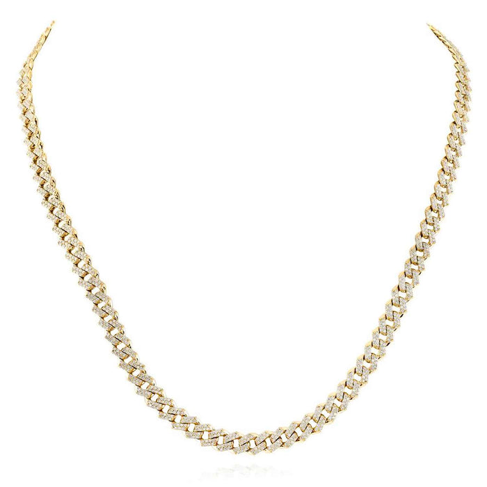 5.60CTW Natural Diamond 10K Yellow Gold 6.5mm Pave Cuban Chain (Solid Links) 22" - WJD Exclusives
