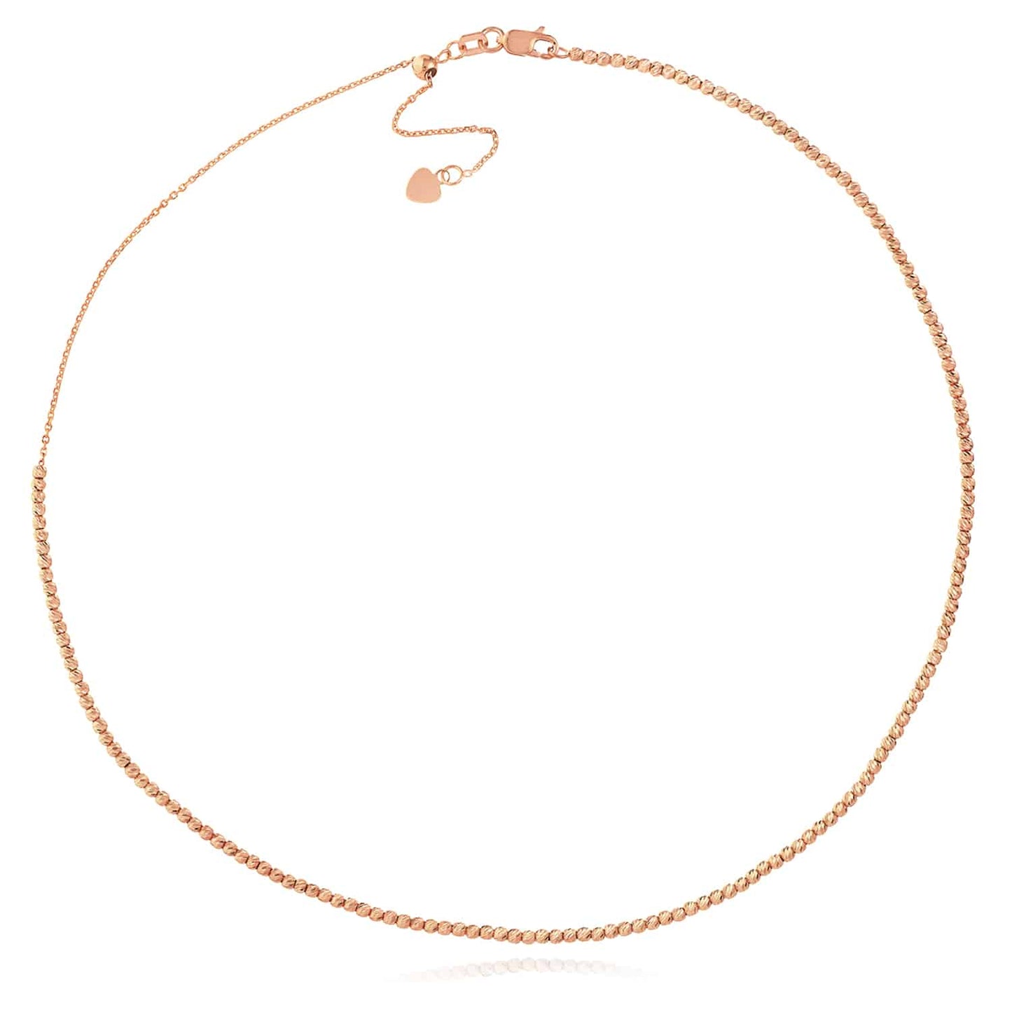 14K Gold 2mm Diamond-Cut Bead Choker Necklace 14"-16" Adjustable