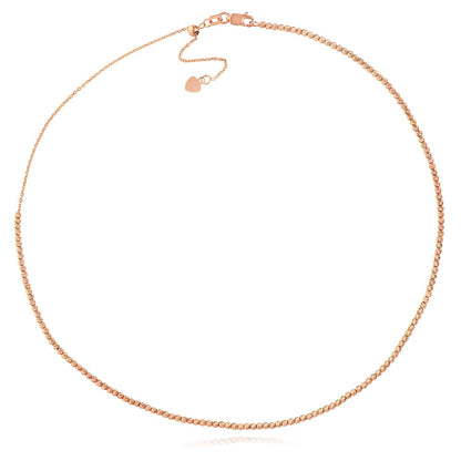 14K Gold 2mm Diamond-Cut Bead Choker Necklace 14"-16" Adjustable