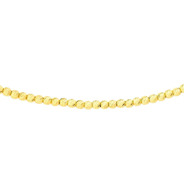 14K Yellow Gold 2mm Diamond - Cut Bead Choker Necklace (Solid Links) 14" - 16" Adjustable - WJD Exclusives