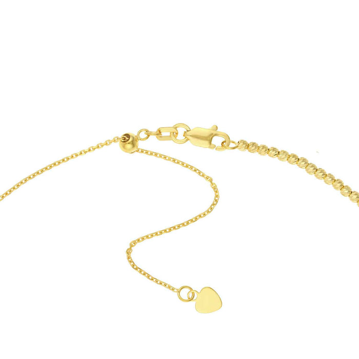 14K Yellow Gold 2mm Diamond - Cut Bead Choker Necklace (Solid Links) 14" - 16" Adjustable - WJD Exclusives