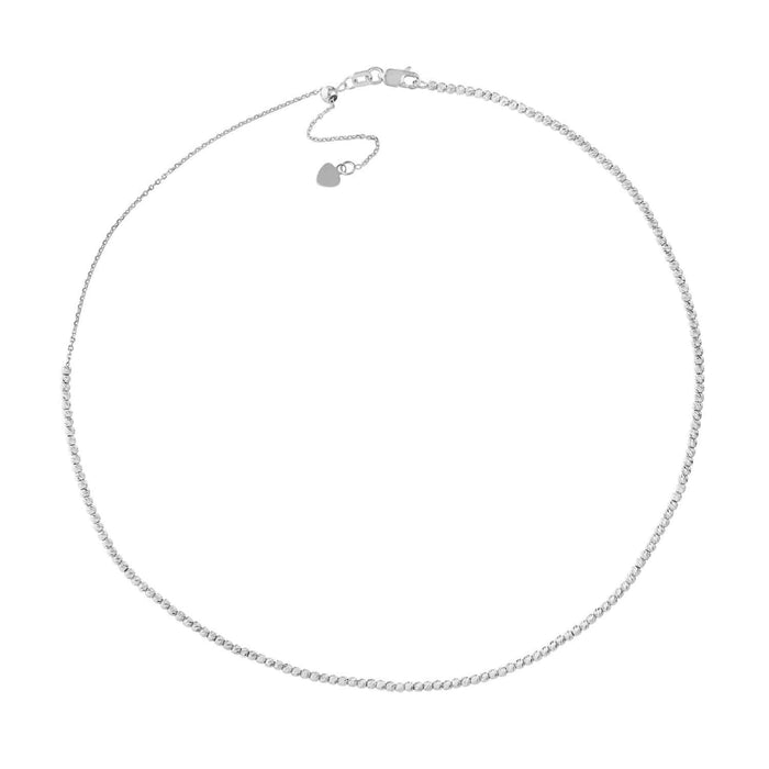 14K Yellow Gold 2mm Diamond - Cut Bead Choker Necklace (Solid Links) 14" - 16" Adjustable - WJD Exclusives