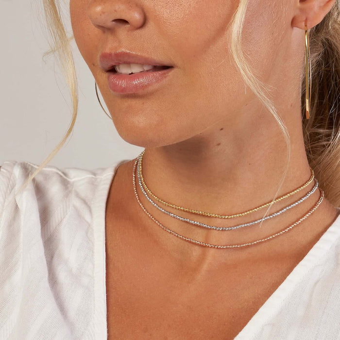 14K Yellow Gold 2mm Diamond - Cut Bead Choker Necklace (Solid Links) 14" - 16" Adjustable - WJD Exclusives