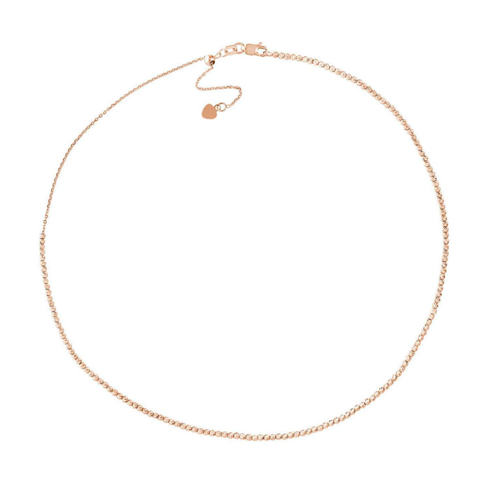 14K Yellow Gold 2mm Diamond - Cut Bead Choker Necklace (Solid Links) 14" - 16" Adjustable - WJD Exclusives