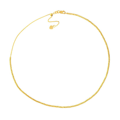 14K Gold 2mm Diamond-Cut Bead Choker Necklace 14"-16" Adjustable
