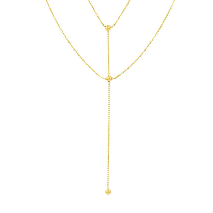 14K Yellow Gold Two - Stranded Connecting Bead Dangle Necklace (Hollow) 14" - 17" Adjustable - WJD Exclusives