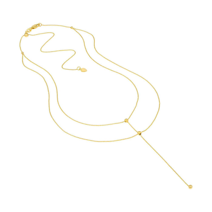 14K Yellow Gold Two - Stranded Connecting Bead Dangle Necklace (Hollow) 14" - 17" Adjustable - WJD Exclusives