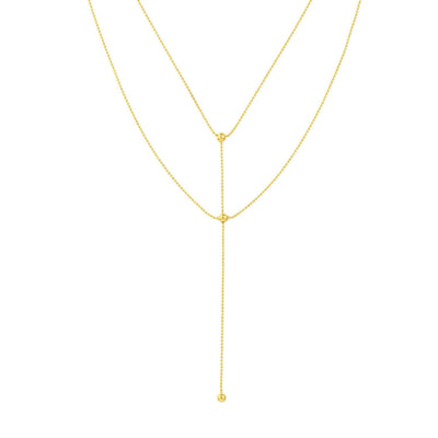 14K Yellow Gold Two - Stranded Connecting Bead Dangle Necklace (Hollow) 14" - 17" Adjustable - WJD Exclusives
