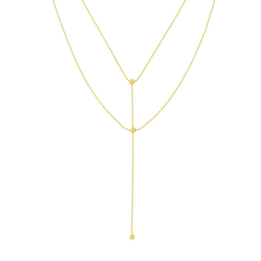 14K Gold Two-Stranded Connecting Bead Dangle Necklace 14"-17" Adjustable