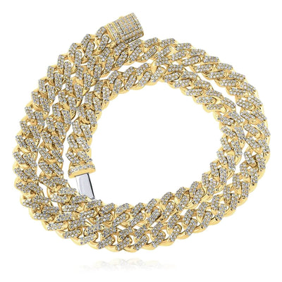 12.4CTW Natural Diamond 10K Yellow Gold 10mm Pave Miami Cuban Necklace (Solid Links) 22" - WJD Exclusives