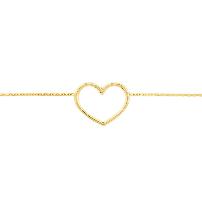 14K Yellow White Rose Gold 0.8mm Cable Open Heart Charm Bracelet (Solid Links) 7.5" - WJD Exclusives