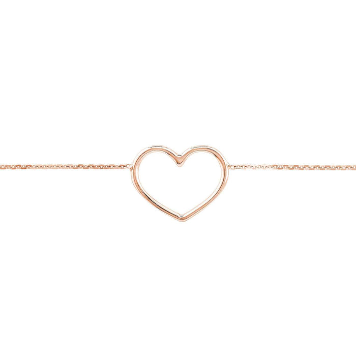 14K Yellow White Rose Gold 0.8mm Cable Open Heart Charm Bracelet (Solid Links) 7.5" - WJD Exclusives