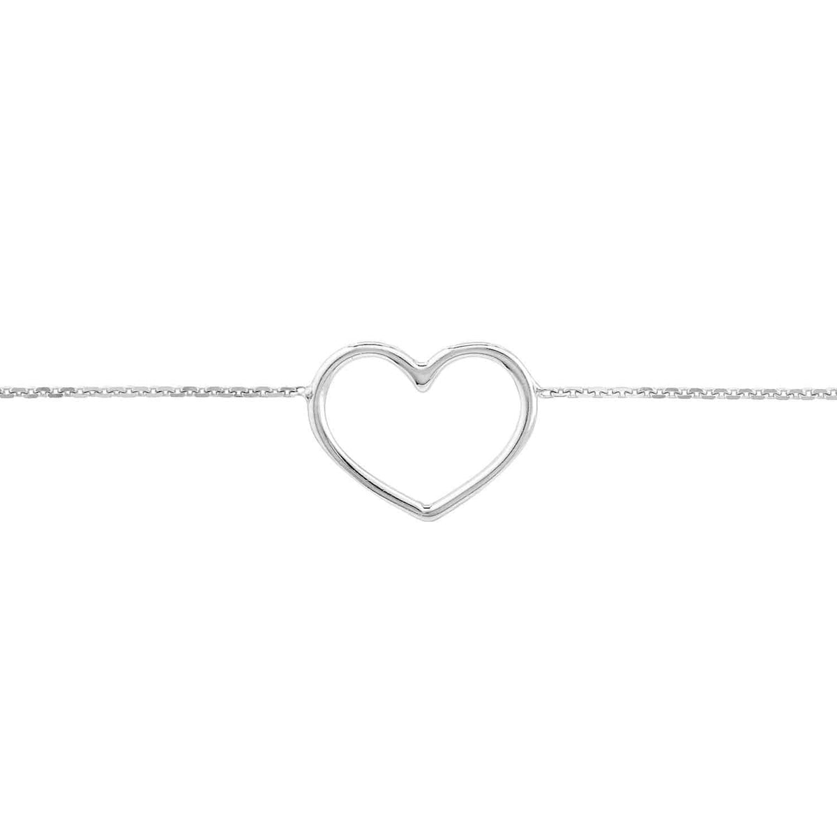 14K Yellow White Rose Gold 0.8mm Cable Open Heart Charm Bracelet (Solid Links) 7.5" - WJD Exclusives