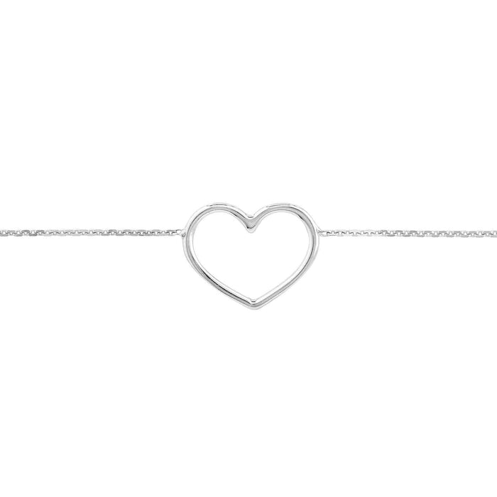 14K Yellow White Rose Gold 0.8mm Cable Open Heart Charm Bracelet (Solid Links) 7.5" - WJD Exclusives