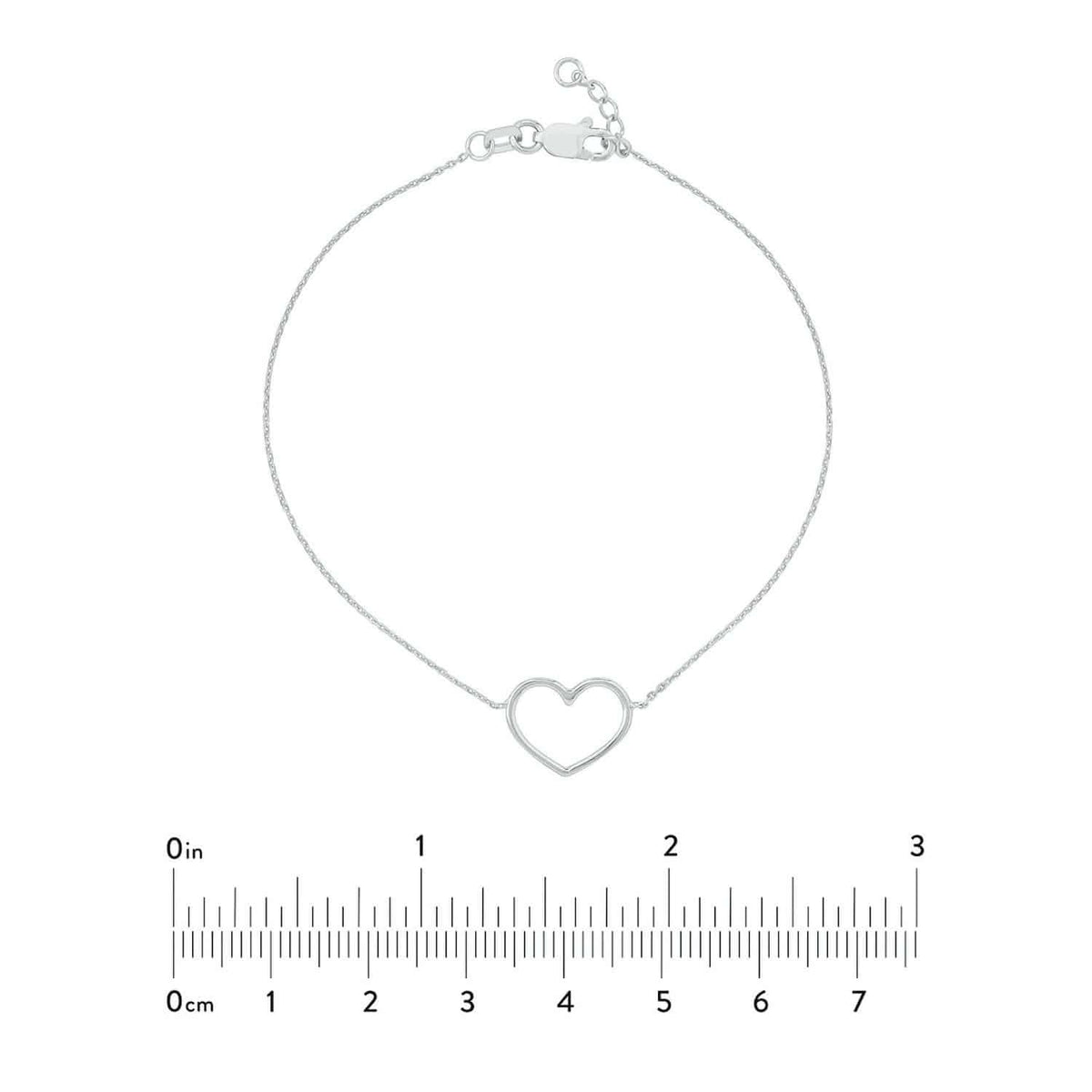 14K Yellow White Rose Gold 0.8mm Cable Open Heart Charm Bracelet (Solid Links) 7.5" - WJD Exclusives