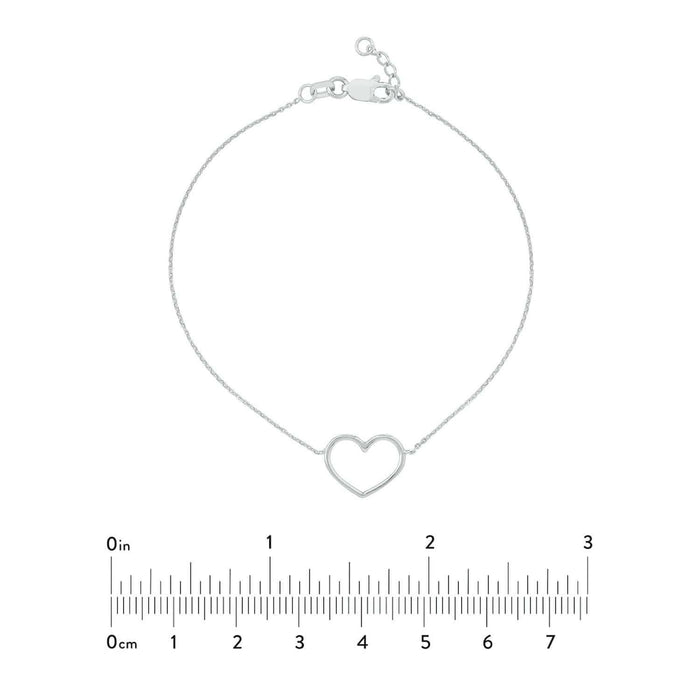 14K Yellow White Rose Gold 0.8mm Cable Open Heart Charm Bracelet (Solid Links) 7.5" - WJD Exclusives
