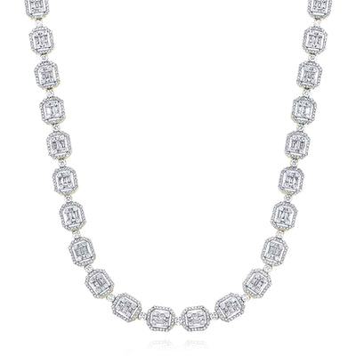8.15CTW Natural Diamond 10K White Gold Square Baguette Cluster Chain (Solid Links) 22" - WJD Exclusives
