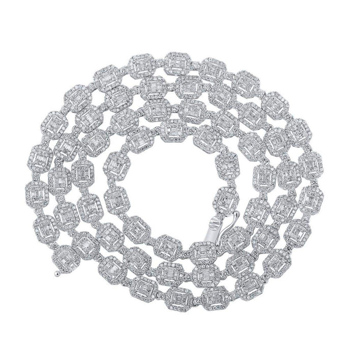 8.15CTW Natural Diamond 10K White Gold Square Baguette Cluster Chain (Solid Links) 22" - WJD Exclusives
