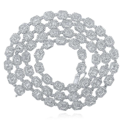 8.15CTW Natural Diamond 10K White Gold Square Baguette Cluster Chain (Solid Links) 22" - WJD Exclusives