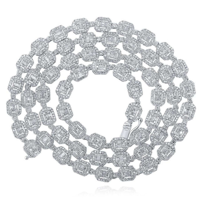 8.15CTW Natural Diamond 10K White Gold Square Baguette Cluster Chain (Solid Links) 22" - WJD Exclusives