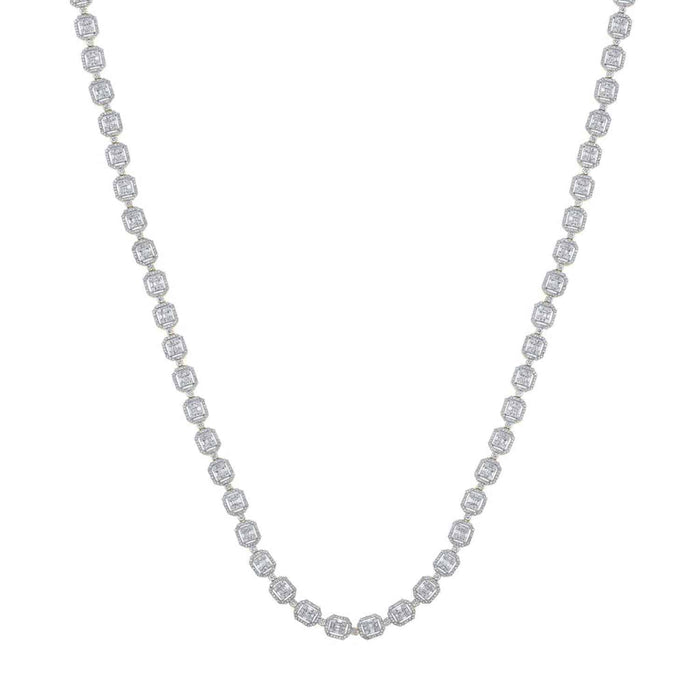 8.15CTW Natural Diamond 10K White Gold Square Baguette Cluster Chain (Solid Links) 22" - WJD Exclusives