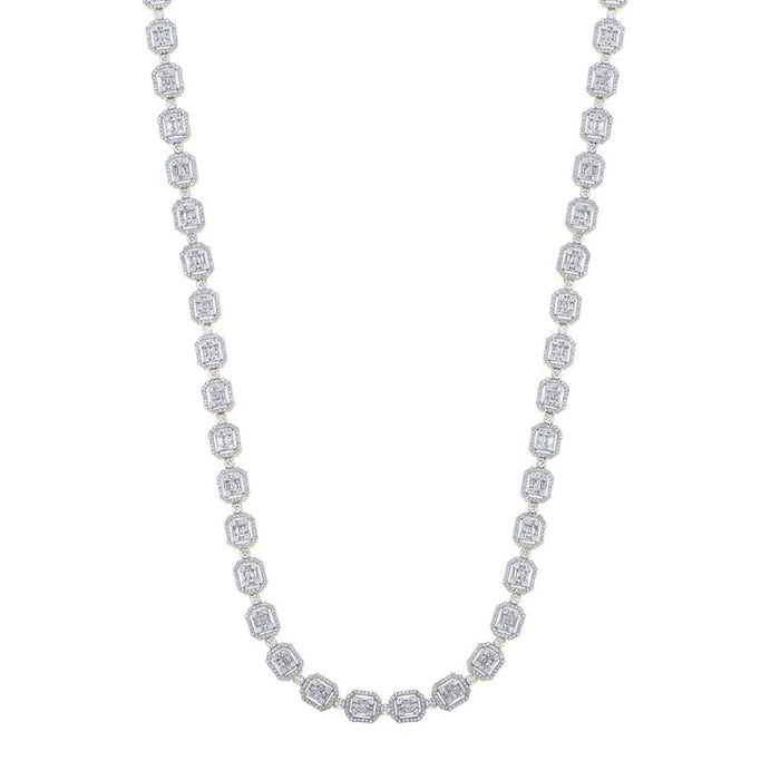 8.15CTW Natural Diamond 10K White Gold Square Baguette Cluster Chain (Solid Links) 22" - WJD Exclusives