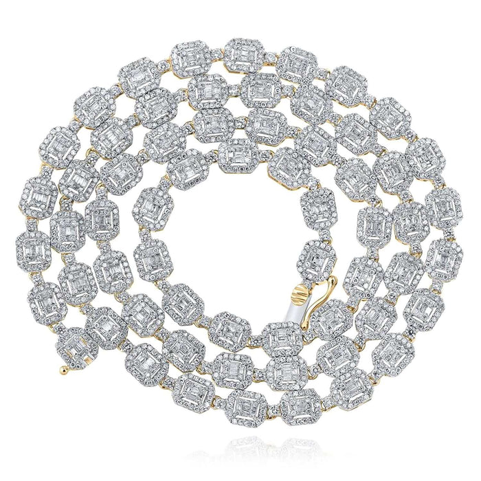 8.15CTW Natural Diamond 10K White Gold Square Baguette Cluster Chain (Solid Links) 22" - WJD Exclusives