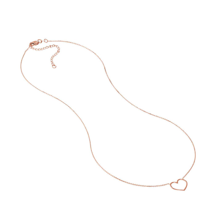 14K Yellow White Rose Gold 0.8mm Open Heart Necklace (Solid Links) 16" - 18" Adjustable - WJD Exclusives