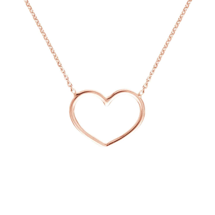 14K Yellow White Rose Gold 0.8mm Open Heart Necklace (Solid Links) 16" - 18" Adjustable - WJD Exclusives