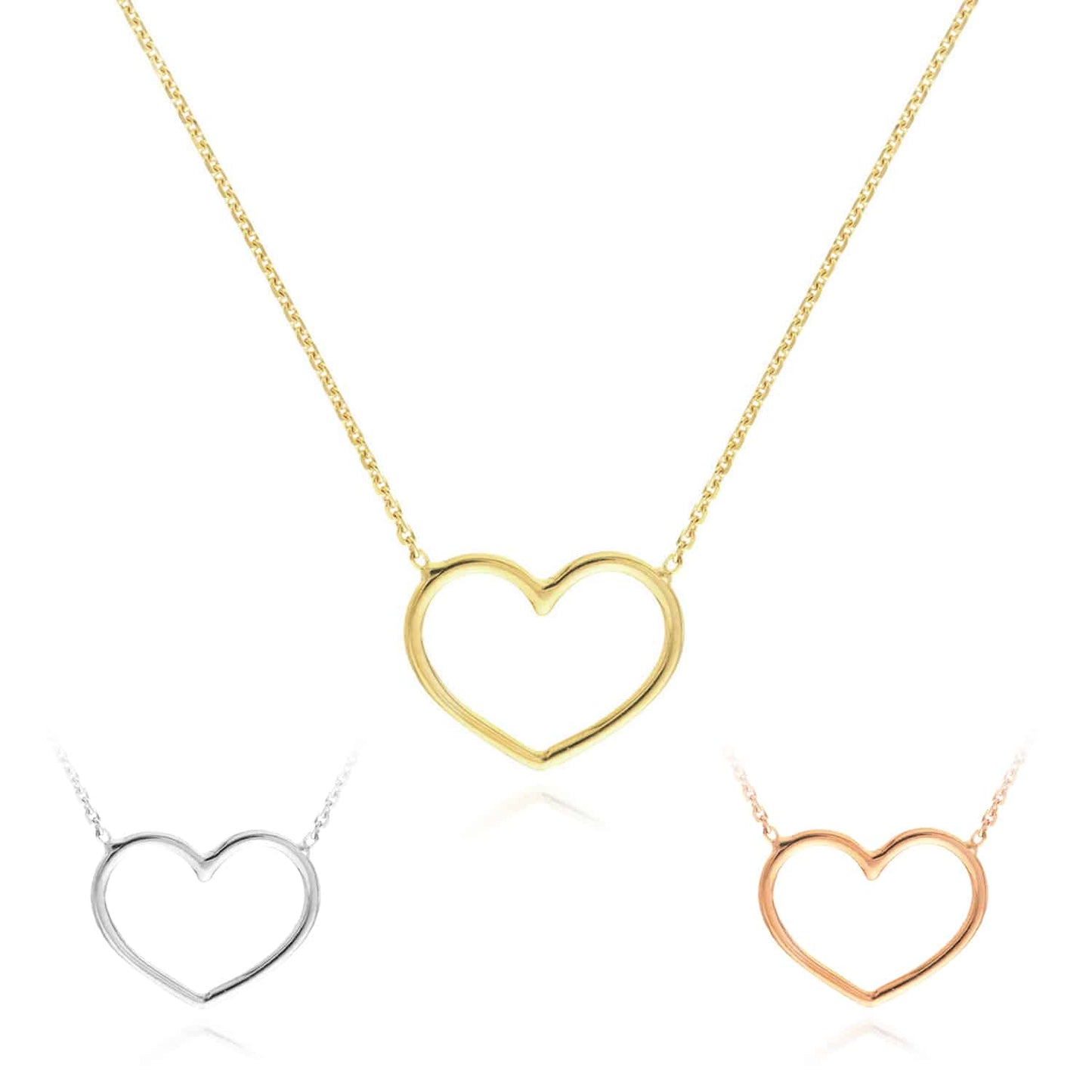 14K Gold Yellow White Rose 0.8mm Open Heart Pendant Necklace 16"-18" Adjustable