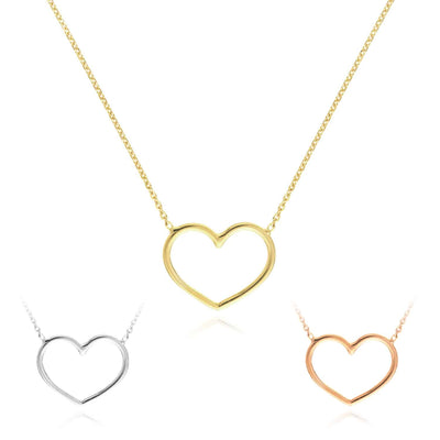 14K Yellow White Rose Gold 0.8mm Open Heart Necklace (Solid Links) 16" - 18" Adjustable - WJD Exclusives
