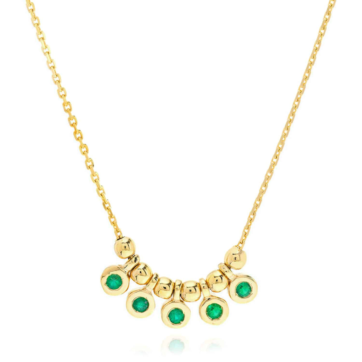 14K Yellow Gold Mini Ruby Emerald Bezel Bead Station Necklace (Solid Links) 16" - 18" Adjustable - WJD Exclusives
