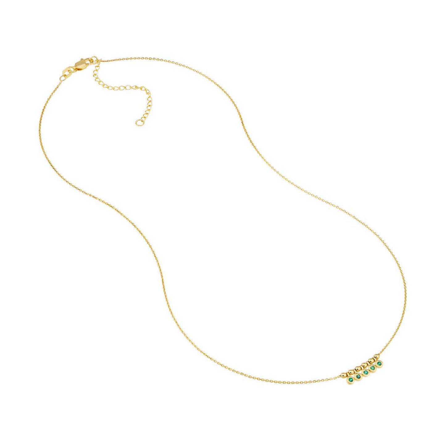 14K Real Gold Mini Ruby Emerald Bezel Bead Station Necklace 16"-18" Adjustable