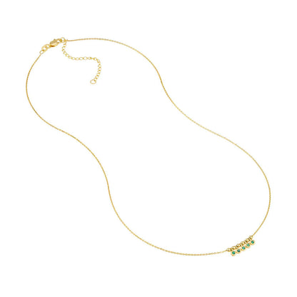 14K Real Gold Mini Ruby Emerald Bezel Bead Station Necklace 16"-18" Adjustable