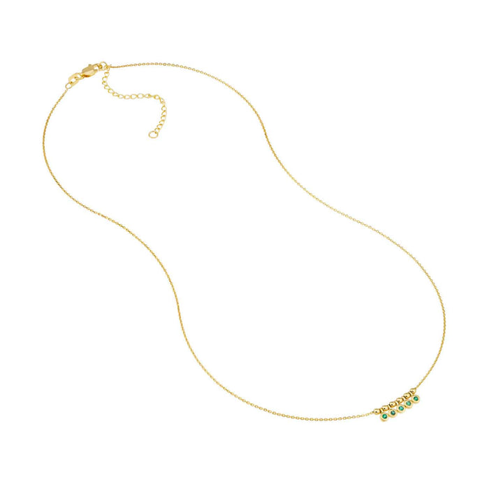 14K Yellow Gold Mini Ruby Emerald Bezel Bead Station Necklace (Solid Links) 16" - 18" Adjustable - WJD Exclusives