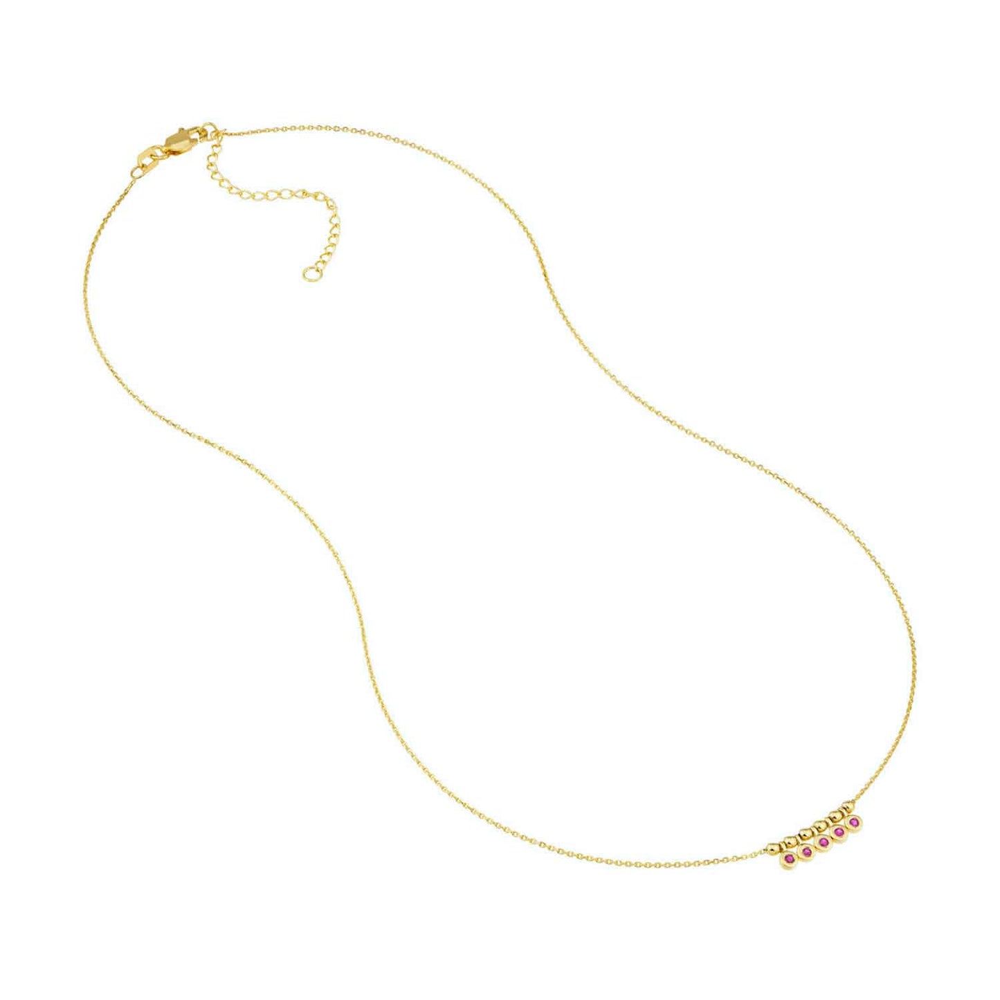14K Real Gold Mini Ruby Emerald Bezel Bead Station Necklace 16"-18" Adjustable