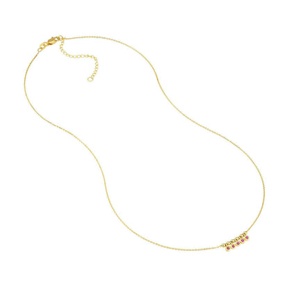 14K Real Gold Mini Ruby Emerald Bezel Bead Station Necklace 16"-18" Adjustable