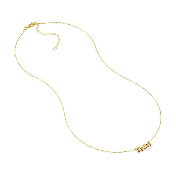 14K Yellow Gold Mini Ruby Emerald Bezel Bead Station Necklace (Solid Links) 16" - 18" Adjustable - WJD Exclusives