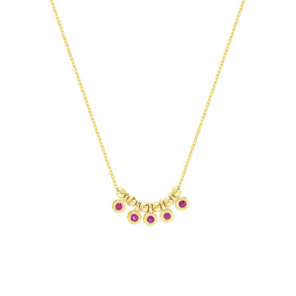 14K Real Gold Mini Ruby Emerald Bezel Bead Station Necklace 16"-18" Adjustable