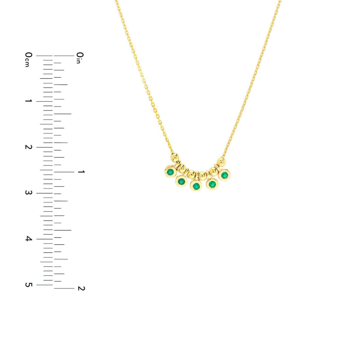 14K Yellow Gold Mini Ruby Emerald Bezel Bead Station Necklace (Solid Links) 16" - 18" Adjustable - WJD Exclusives